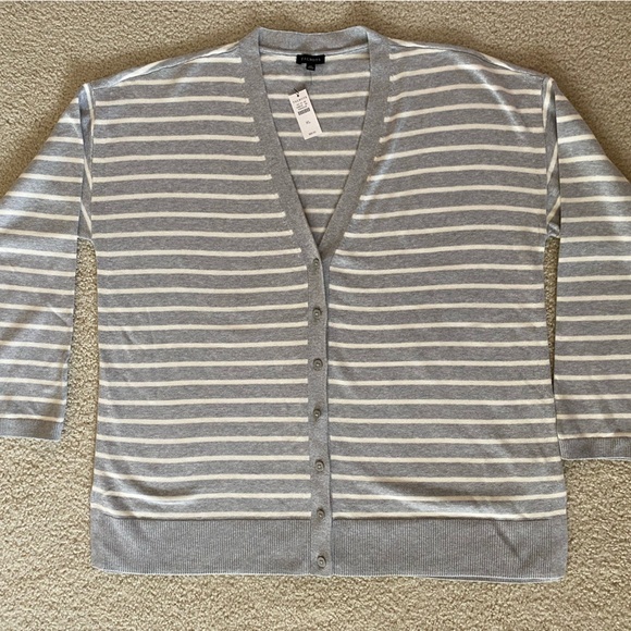 Talbots Grey and Cream  Striped Boyfriend Cardigan - Picture 4 of 7